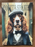 Fridge magnet of a dog in a suit with 'Cocker Spaniel' text 