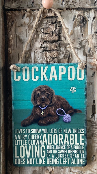 Cockapoo Sign - Brown Cockapoo Mini Metal Dangler Sign