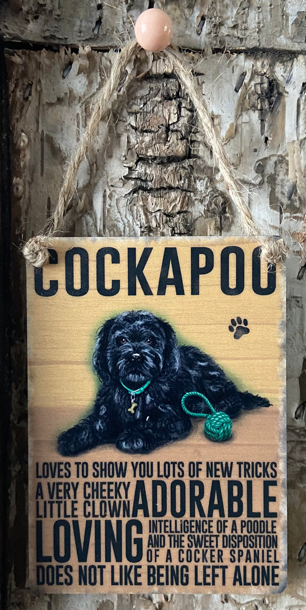 Cockapoo Sign - Mini Metal Dangler Sign - Black Cockapoo – WockerCocker