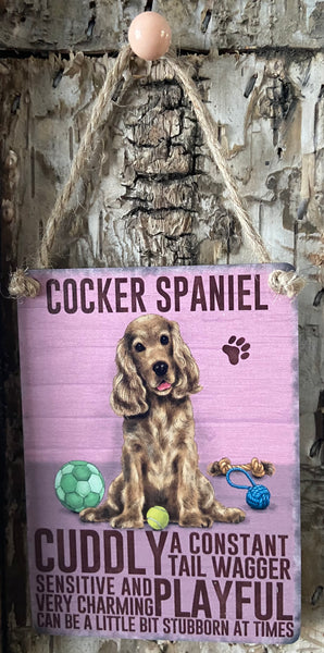 Cuddly Cocker Spaniel Mini Metal Dangler Sign