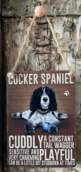 Black and White Cuddly Cocker Spaniel Mini Metal Dangler Sign