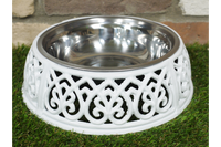 Vintage Style Large Cast Iron Dog Feeding / Water Dish Stand - With Removable Bowl