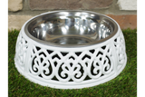 Vintage Style Large Cast Iron Dog Feeding / Water Dish Stand - With Removable Bowl