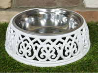 Vintage Style Large Cast Iron Dog Feeding / Water Dish Stand - With Removable Bowl