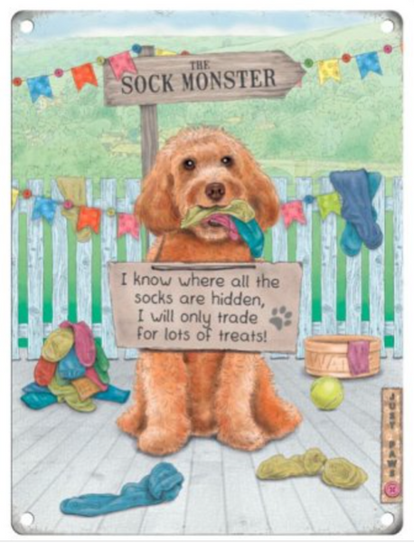 Sock Monster Spaniel Dog Sign
