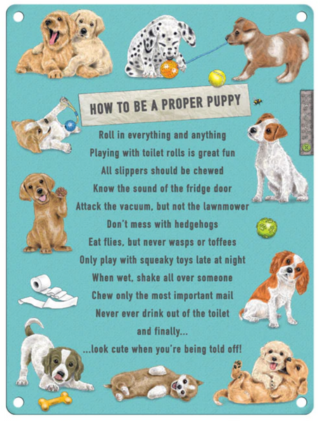 How To Be A Proper Puppy Metal Wall Sign