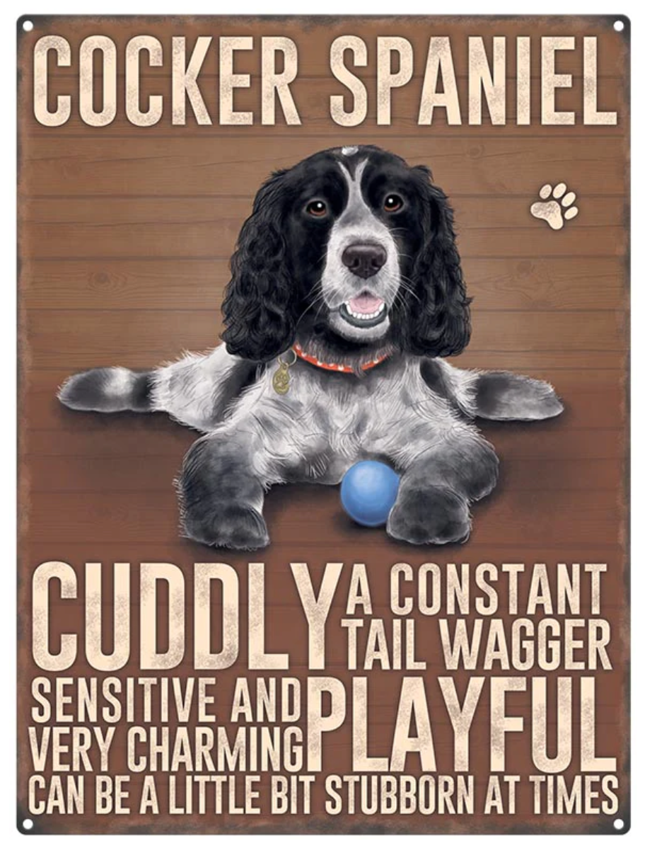 Cuddly Black and White Cocker Spaniel Small Metal Wall Sign – WockerCocker