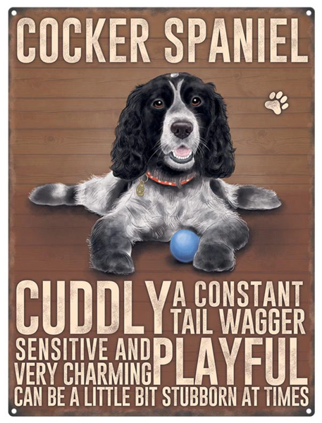 Cuddly Black and White Cocker Spaniel Small Metal Wall Sign
