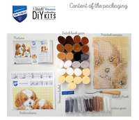 contents of spaniel puppies latch hook kit