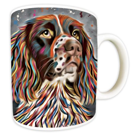 Colourful pop art spaniel print mug