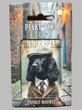 Peaky Paws Club fridge magnet packaging on a brown leather background