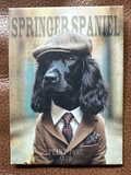 Fridge magnet of a dog in a suit with 'Springer Spaniel' text 