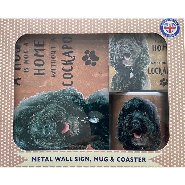 A House is not a Home without a Cockapoo Gift Set - Sign, Mug and Coaster Black