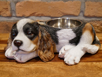 Adorable Cavalier Dog Dish Stand - with removable feeding / water bowl