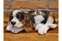 Adorable Cavalier Dog Dish Stand - with removable feeding / water bowl