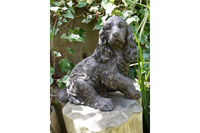 Spaniel Garden Home Statue dark brown style worn metal look with lifted paw