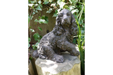 Spaniel Garden Home Statue dark brown style worn metal look with lifted paw