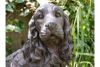 Spaniel Garden Home Statue dark brown style worn metal look close up of face