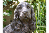 Spaniel Garden Home Statue dark brown style worn metal look close up of face