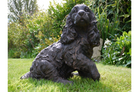 Spaniel Garden Home Statue dark brown style worn metal look sitting position in grass