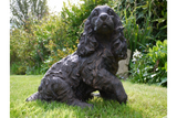 Spaniel Garden Home Statue dark brown style worn metal look sitting position in grass