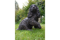 Spaniel Garden Home Statue dark brown style worn metal look sitting with front paw up