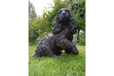 Spaniel Garden Home Statue dark brown style worn metal look sitting with front paw up